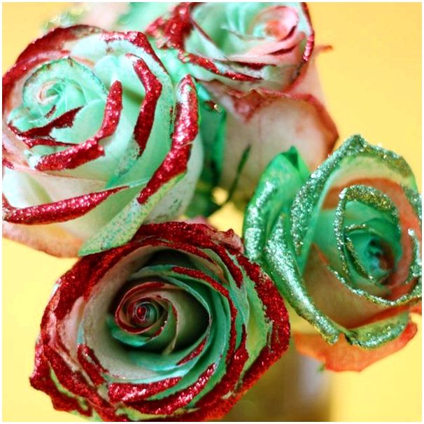 Радужные и блестящие розы на праздники