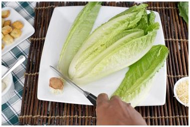 Как нарезать салат ромэн для салата Цезарь